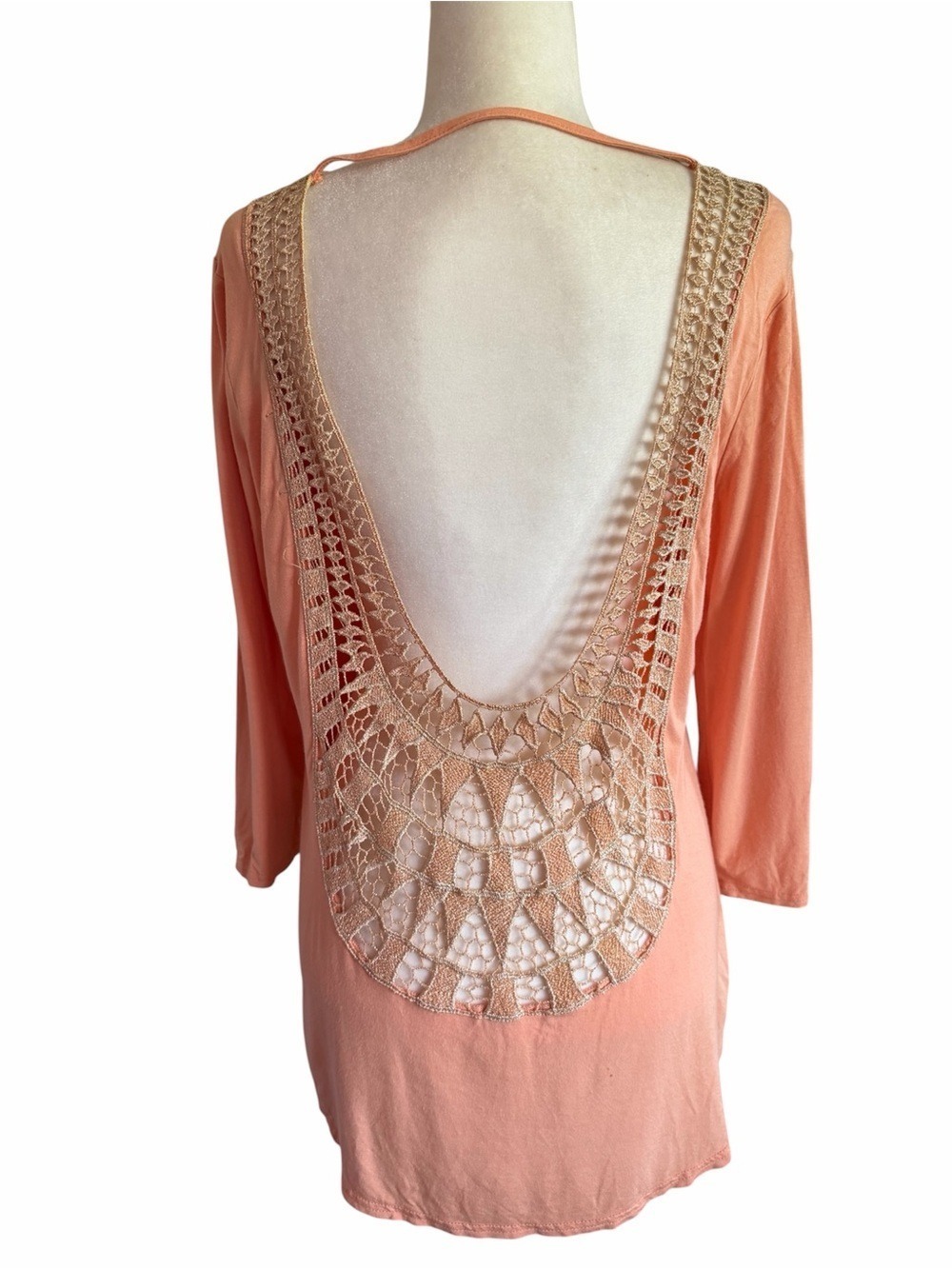 Peach Crochet Back Scoop Neck Tunic